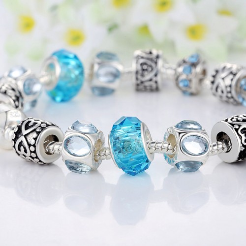 European Blue Crystal Bead Charm Bracelet For Women image