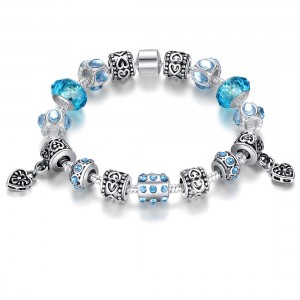 European Blue Crystal Bead Charm Bracelet For Women