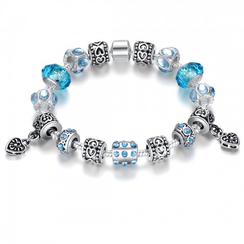 European Blue Crystal Bead Charm Bracelet For Women image