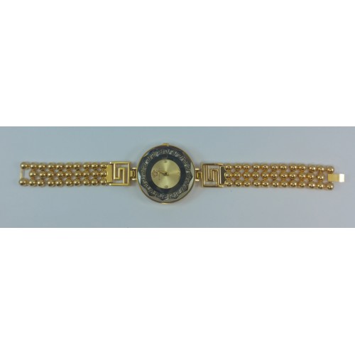 Versace Inspired Luxury Round Gold Dial Diamond Watch with Gold Bracelet image