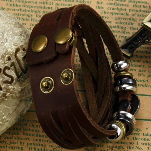 Handmade Classic Brown Leather Wrap Bracelet image