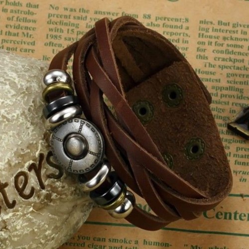 Handmade Classic Brown Leather Wrap Bracelet image