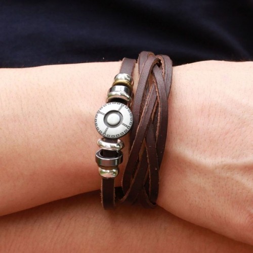 Handmade Classic Brown Leather Wrap Bracelet image