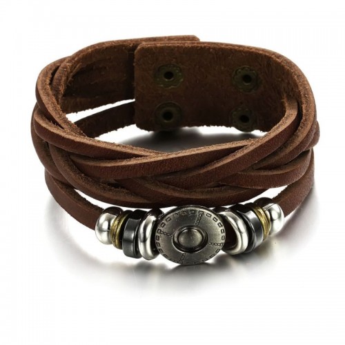 Handmade Classic Brown Leather Wrap Bracelet image