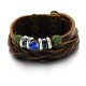 Men Blue Crystal Brown Leather Bracelet image