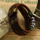 Men Blue Crystal Brown Leather Bracelet image