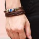 Men Blue Crystal Brown Leather Bracelet image