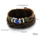 Men Blue Crystal Brown Leather Bracelet image