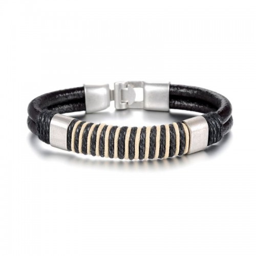 Men Black Color Silver Buckle Silicone Bracelet image