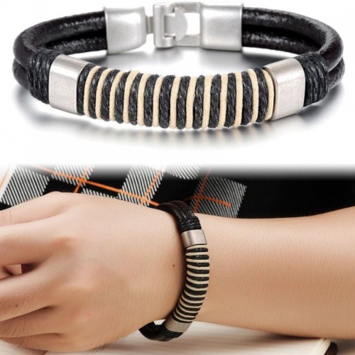 Men Black Color Silver Buckle Silicone Bracelet image