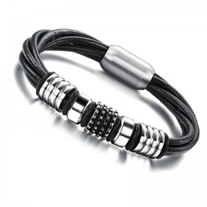 Men's Leather Bracelet with Magnetic Buckle