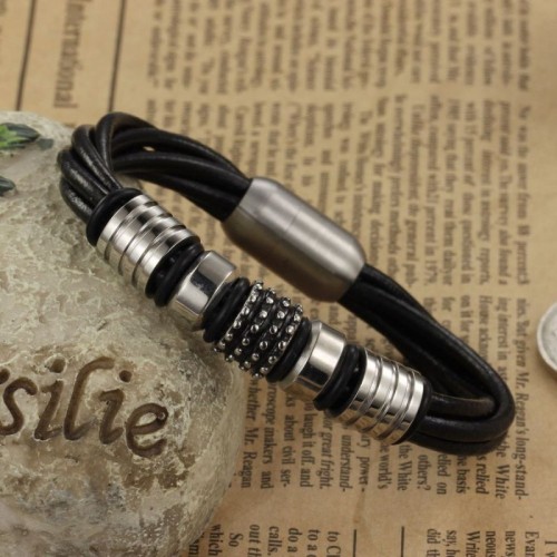 Men's Leather Bracelet with Magnetic Buckle image