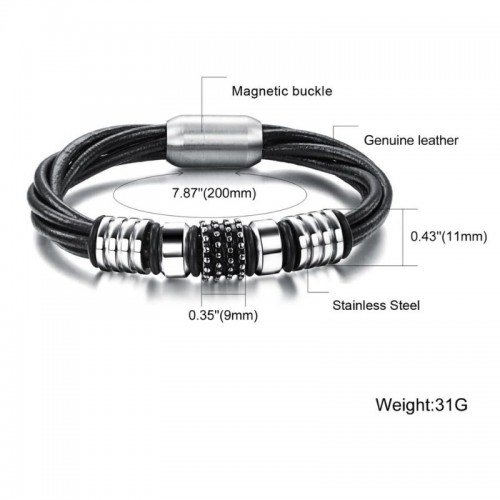 Men's Leather Bracelet with Magnetic Buckle image