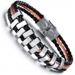 Men's Titanium & Leather Bracelet with Silicone