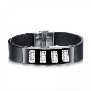 Crystal Bead Leather Bracelet For Men