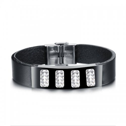 Crystal Bead Leather Bracelet For Men image