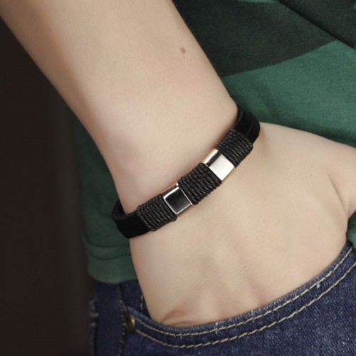 Stainless Steel Magnetic Leather Bracelet image