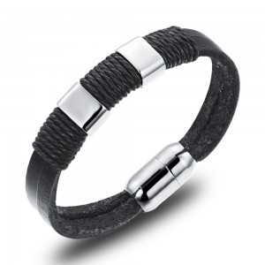 Stainless Steel Magnetic Leather Bracelet