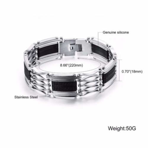 Black & Silver Men's Bracelet Stainless Steel Silicone