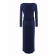 Round Neck With Leather Belt Long Sleeves Maxi Dress-Blue image