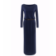 Round Neck With Leather Belt Long Sleeves Maxi Dress-Blue image