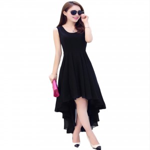 women's irregular beach Long Bohemian Chiffon Dress-Black