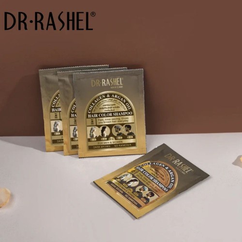 DR RASHEL Collagen & Argan Oil Hair Color Shampoo For Men And For Women - Dark Brown image