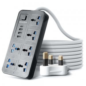 Baytion Universal Extension Lead With Multiple Function Plug 3 Pin Socket Outlet With 6 Gang 3 USB Port 