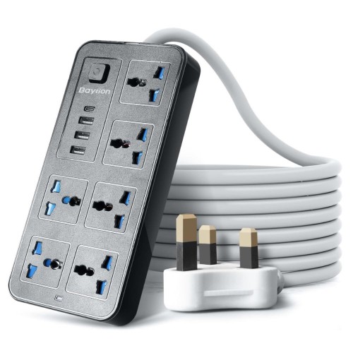 Baytion Universal Extension Lead With Multiple Function Plug 3 Pin Socket Outlet With 6 Gang 3 USB Port image