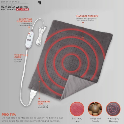 Sharper Image Calming Massaging Weighted Heating Pad XXL-Wide, image