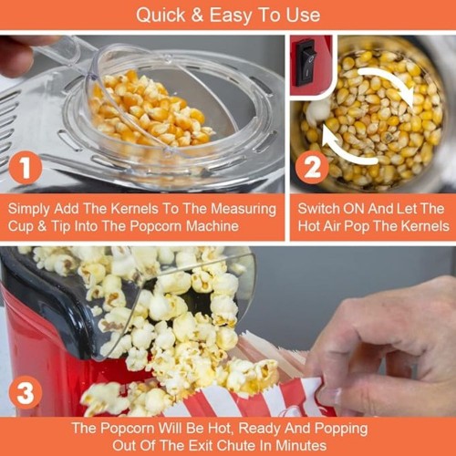 Fat Free Hot Air Popcorn Maker | No Oil | 4 Bags Included | Healthy Home-Made Treats image