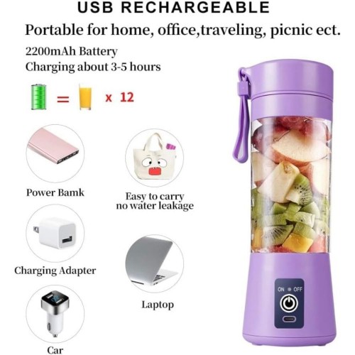 Portable Blender, Mini Personal Juice Blender, USB Rechargeable Juicer Cup With Six Blades, Smoothie Blender image