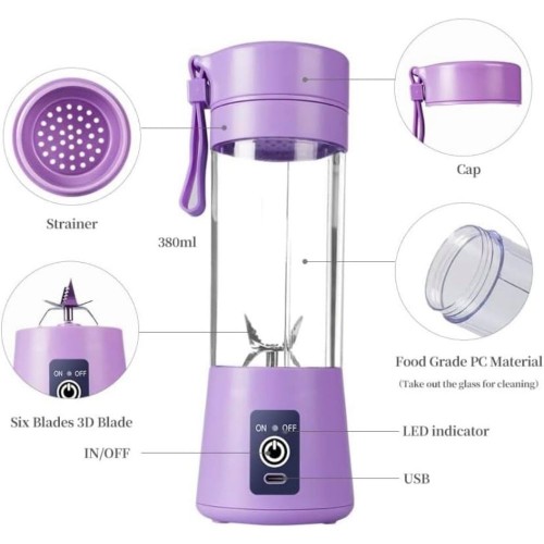 Portable Blender, Mini Personal Juice Blender, USB Rechargeable Juicer Cup With Six Blades, Smoothie Blender image