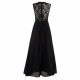New Princess Style With Long Lace Hollow Small Back V Neck Maxi Dress-Black image