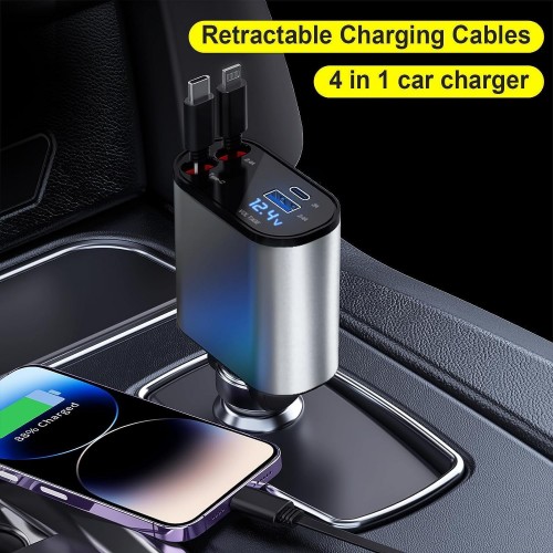 FOKKAH 60W Retractable Car Charger Compatible With iPhone15/14/13/12/11,Fast Car Power Adapter PD20W /Type-C image