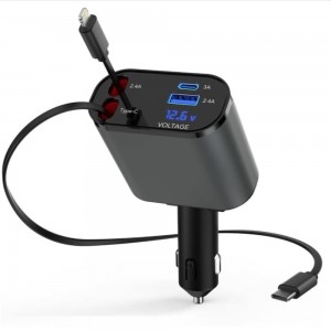 FOKKAH 60W Retractable Car Charger Compatible With iPhone15/14/13/12/11,Fast Car Power Adapter PD20W /Type-C 