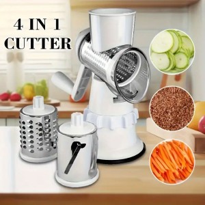 4-in-1 Manual Vegetable Chopper & Slicer Set - Multifunctional Fruit and Veggie Cutter with Container, Cheese Grater - Essential Kitchen Gadge