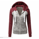 Women Pullover Hoodie Cotton Casual Sweater-Red & Grey image