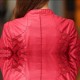 Women Fashion Korean Splicing Red Color Leather Casual Jacket image