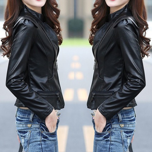 Latest Trending Body Fit Leather Women Casual Jacket-Black image
