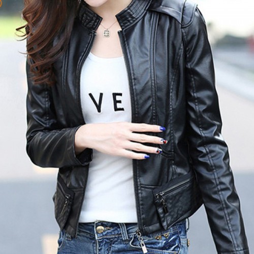 Latest Trending Body Fit Leather Women Casual Jacket-Black image