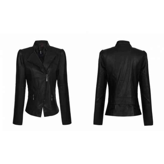 Buy Slim Body Fit Women Paragraph Casual Leather Jacket Black Look Stylish Dressfair Com