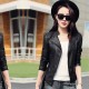 Slim Body Fit Women Paragraph Casual Leather Jacket-Black image