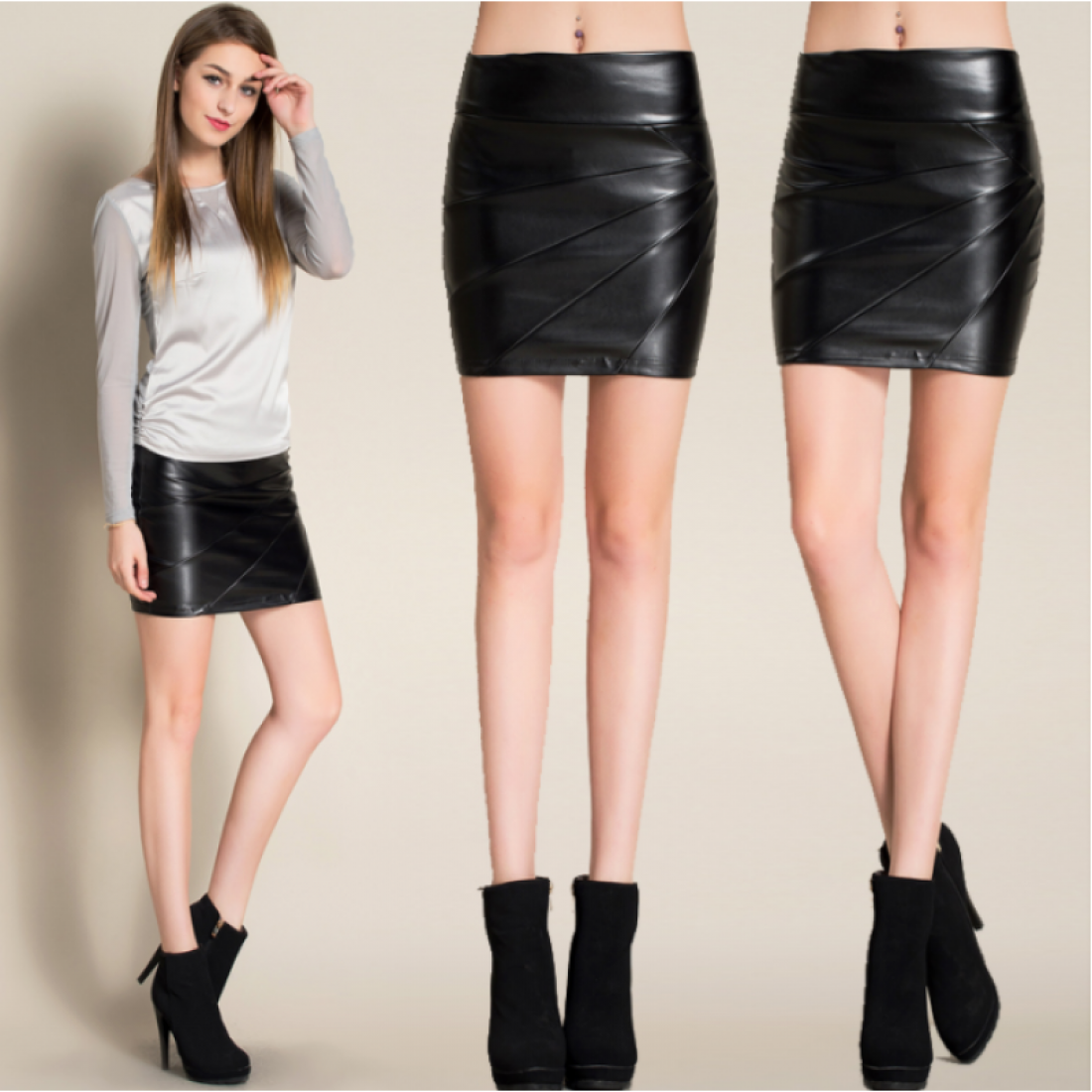 Buy Women Stylish Sexy High Waist Leather Mini Skirt Black Fashion 2969