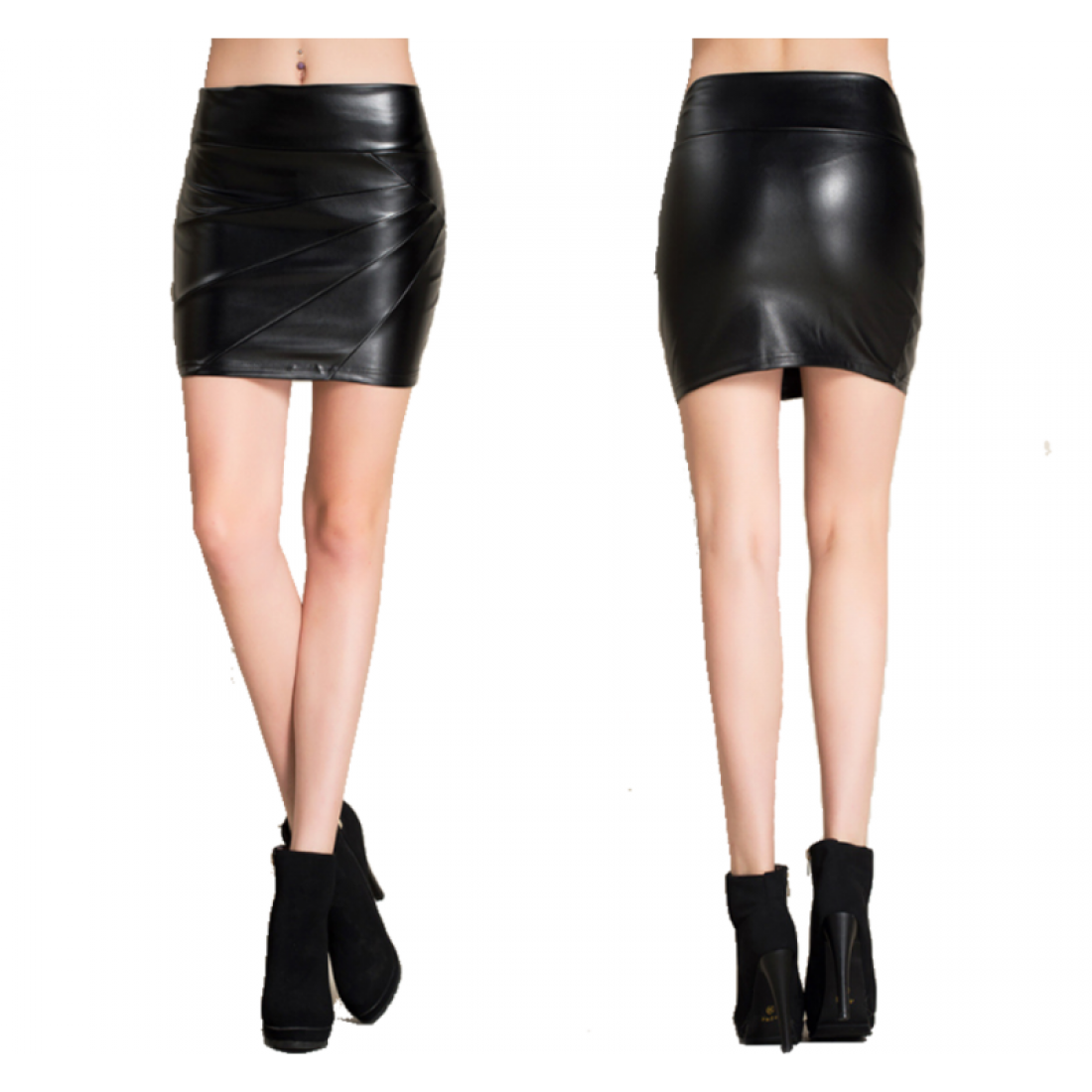 Buy Women Stylish Sexy High Waist Leather Mini Skirt Black Fashion