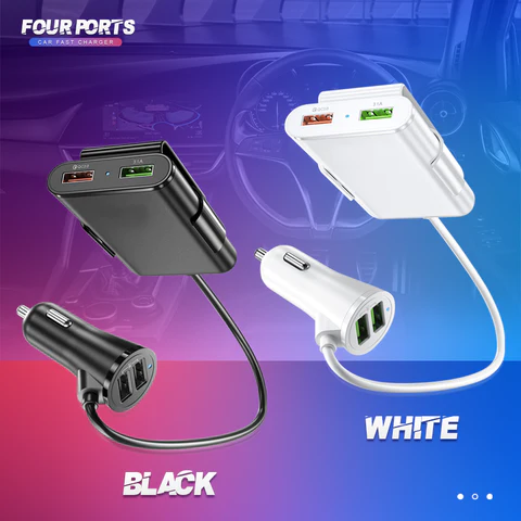 Extendable Four Ports Fast Car Charger image