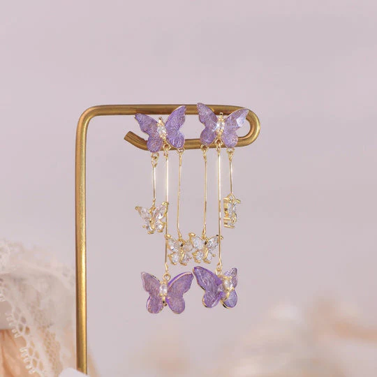 Purple Butterfly Drop Dangle Earrings for Women