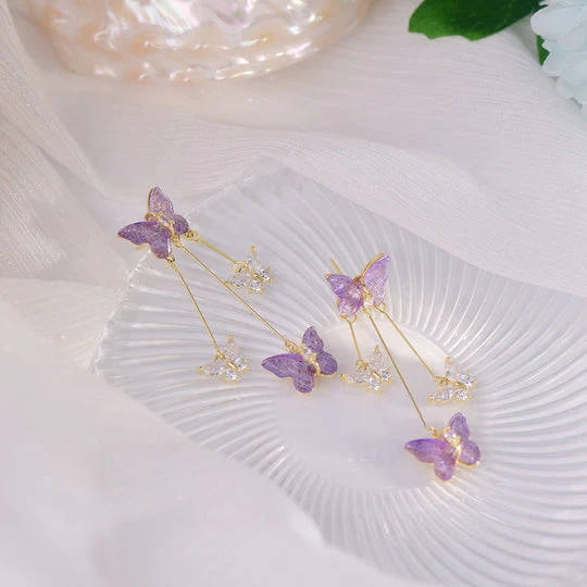 Purple Butterfly Dangle Earrings for Women image