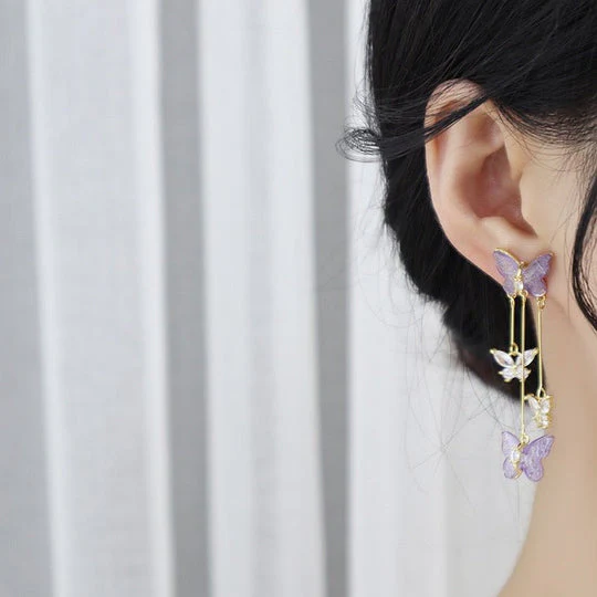 Purple Butterfly Dangle Earrings for Women image