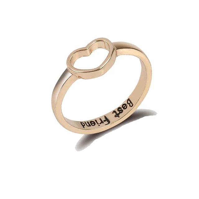 Simple Charm Best Friends Carved Hollow Heart Ring - Gold image